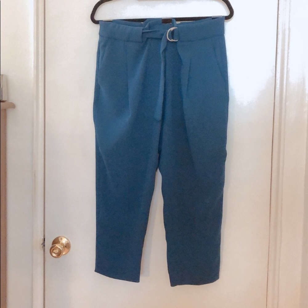 MANGO HIGH WAIST PEG BELTED ANKLE TROUSERS